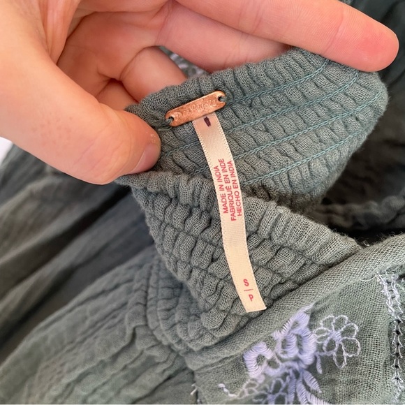 Free People Lovers Lane Maxi Dress Green Blue Embroidered Ruffle 3/4 Sleeve S - Picture 9 of 13